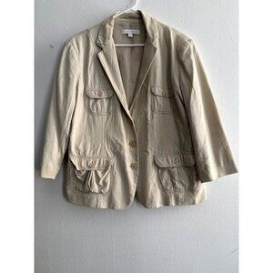 New York and Company Khaki Four Pocket Linen Blend Three Button Blazer Jacket 18